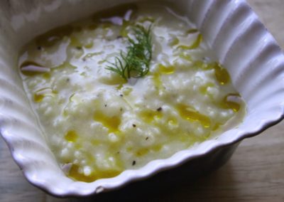 Avgelomono Soup with Olio Nuovo Baklouti Agrumato Olive Oil Drizzle(Chicken Soup)