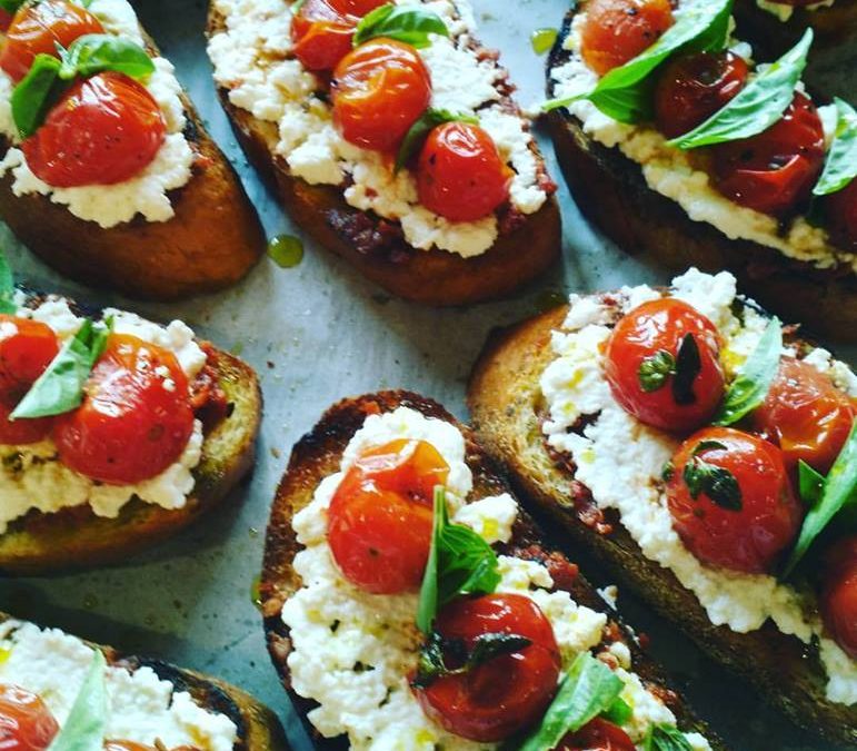 Roasted Cherry Tomato Brushetta w/Basil and Ricotta
