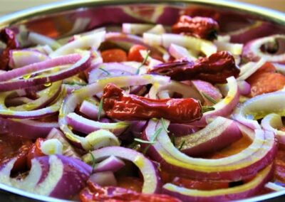 CONFIT OF TOMATOES, PEPPERS, & SWEET RED ONIONS